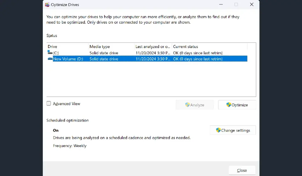 اجرای Defragmentation برای HDD